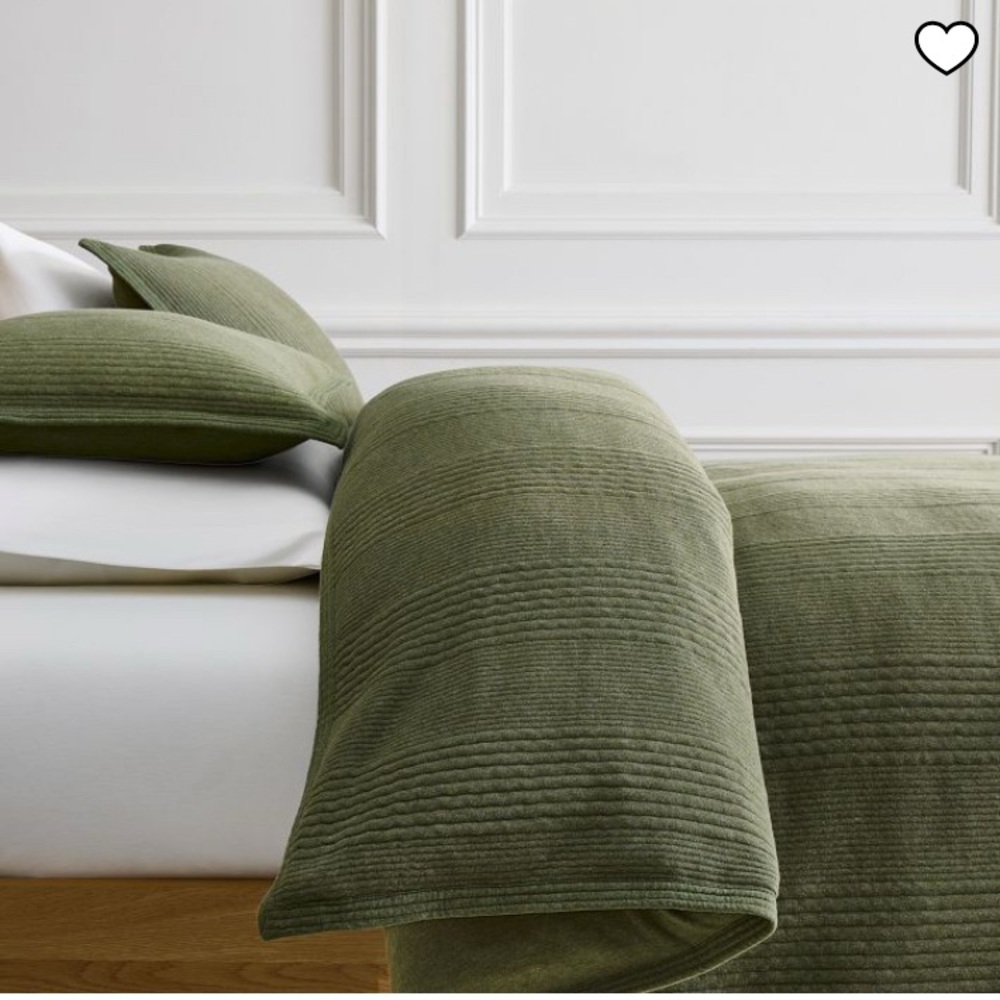 West Elm Cotton Cloud Jersey Duvet cover and shams in dark olive king size